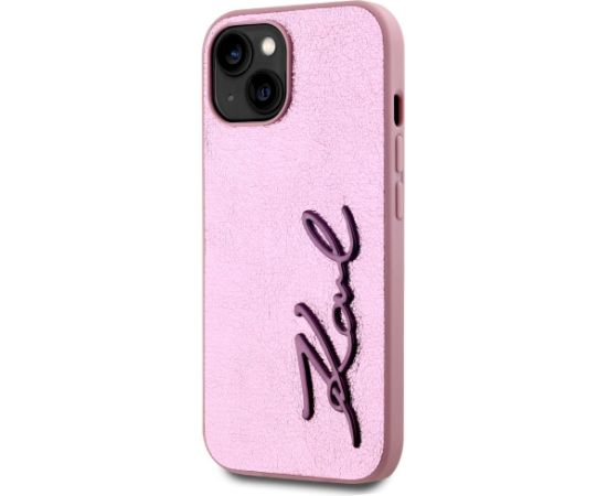 Case Karl Lagerfeld Wrinkled Metal Signature Aizsargapvalks priekš iPhone 15 / rozā Neoriģinālie Maciņi