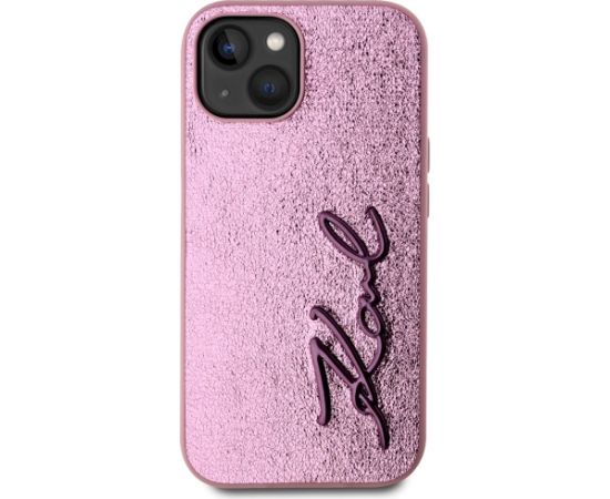 Case Karl Lagerfeld Wrinkled Metal Signature Aizsargapvalks priekš iPhone 15 / rozā Neoriģinālie Maciņi