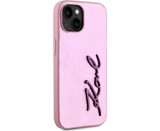 Case Karl Lagerfeld Wrinkled Metal Signature Aizsargapvalks priekš iPhone 15 / rozā Neoriģinālie Maciņi