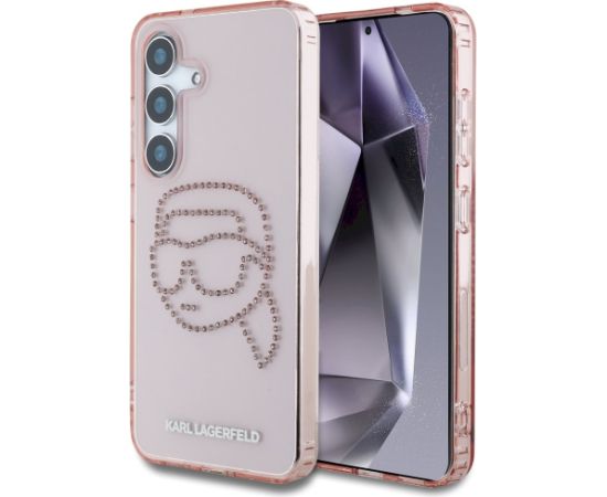 Karl Lagerfeld Rhinestones K. Head Logo Aizsargapvalks priekš Samsung Galaxy S25 / rozā Neoriģinālie Maciņi