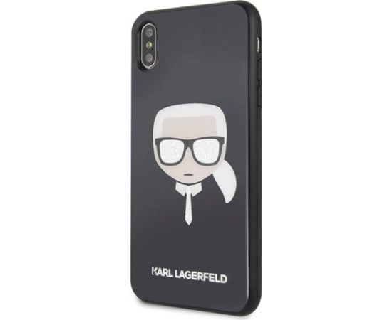 Karl Lagerfeld KLHCI65DLHBK Iconic Glitter Karl`s Head Aizsargapvalks priekš iPhone XsMax / melns Neoriģinālie Maciņi