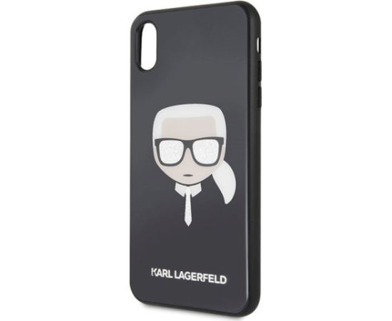 Karl Lagerfeld KLHCI65DLHBK Iconic Glitter Karl`s Head Aizsargapvalks priekš iPhone XsMax / melns Neoriģinālie Maciņi