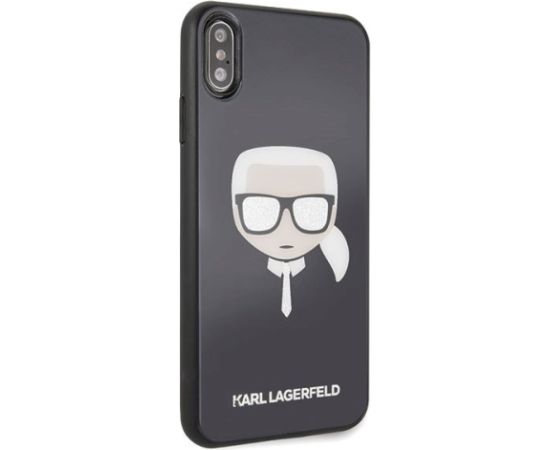 Karl Lagerfeld KLHCI65DLHBK Iconic Glitter Karl`s Head Aizsargapvalks priekš iPhone XsMax / melns Neoriģinālie Maciņi