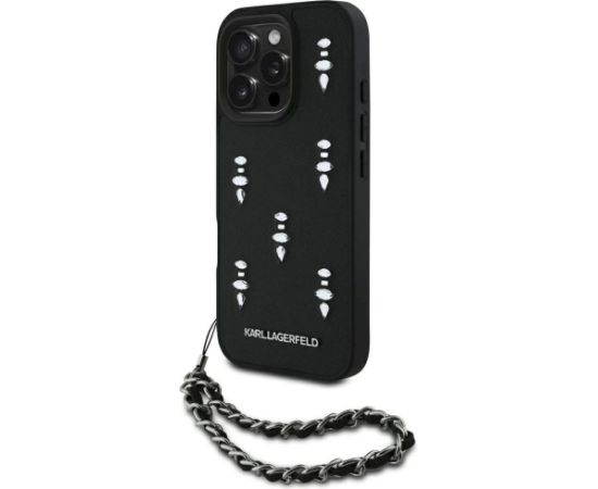 Karl Lagerfeld Saffiano Crystals w/Chain Aizsargapvalks priekš iPhone 16 Pro / melns Neoriģinālie Maciņi