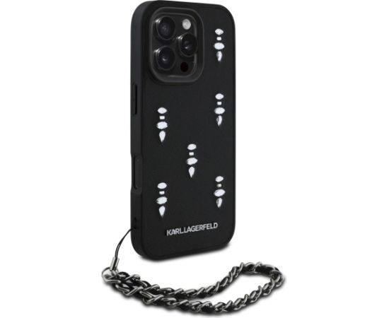 Karl Lagerfeld Saffiano Crystals w/Chain Aizsargapvalks priekš iPhone 16 Pro / melns Neoriģinālie Maciņi