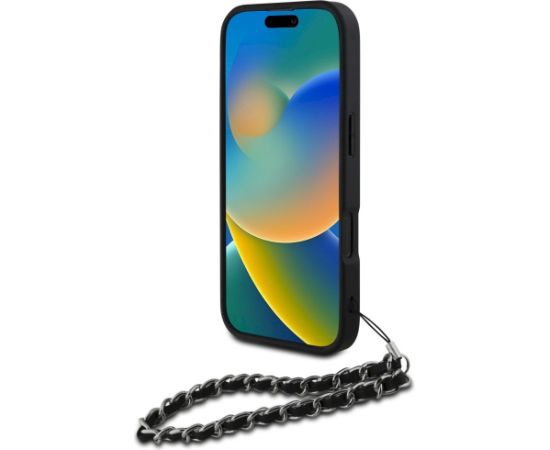 Karl Lagerfeld Saffiano Crystals w/Chain Aizsargapvalks priekš iPhone 16 Pro / melns Neoriģinālie Maciņi
