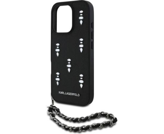 Karl Lagerfeld Saffiano Crystals w/Chain Aizsargapvalks priekš iPhone 16 Pro / melns Neoriģinālie Maciņi