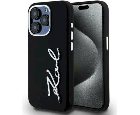 Karl Lagerfeld Silicone Metal Script Logo Case Aizsargapvalks priekš iPhone 15 Pro Max / melns Neoriģinālie Maciņi