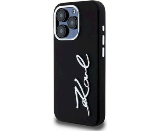 Karl Lagerfeld Silicone Metal Script Logo Case Aizsargapvalks priekš iPhone 15 Pro Max / melns Neoriģinālie Maciņi