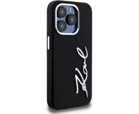 Karl Lagerfeld Silicone Metal Script Logo Case Aizsargapvalks priekš iPhone 15 Pro Max / melns Neoriģinālie Maciņi