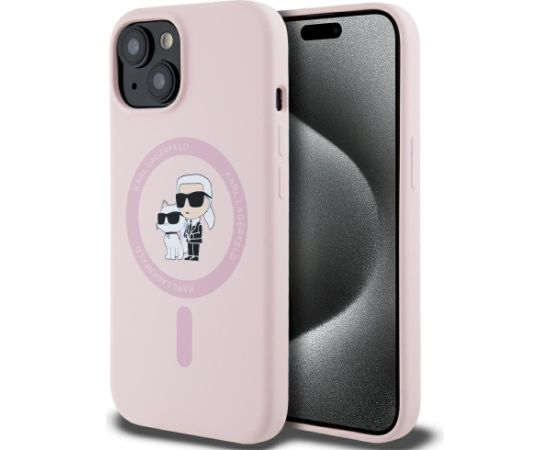 Karl Lagerfeld Silicone Karl&Choupette MagSafe Case Aizsargapvalks priekš iPhone 15 Plus / rozā Neoriģinālie Maciņi