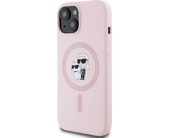 Karl Lagerfeld Silicone Karl&Choupette MagSafe Case Aizsargapvalks priekš iPhone 15 Plus / rozā Neoriģinālie Maciņi