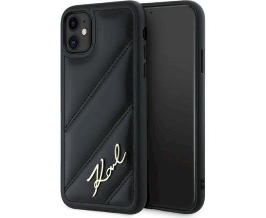 Karl Lagerfeld KLHCN61PQDSMGK Diagonal Quilted Script Aizsargapvalks priekš iPhone 11 / Xr 6.1" / melns Neoriģinālie Maciņi