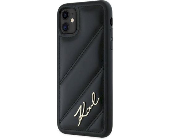 Karl Lagerfeld KLHCN61PQDSMGK Diagonal Quilted Script Aizsargapvalks priekš iPhone 11 / Xr 6.1" / melns Neoriģinālie Maciņi