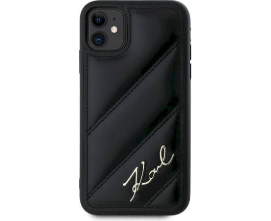 Karl Lagerfeld KLHCN61PQDSMGK Diagonal Quilted Script Aizsargapvalks priekš iPhone 11 / Xr 6.1" / melns Neoriģinālie Maciņi