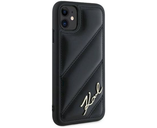 Karl Lagerfeld KLHCN61PQDSMGK Diagonal Quilted Script Aizsargapvalks priekš iPhone 11 / Xr 6.1" / melns Neoriģinālie Maciņi