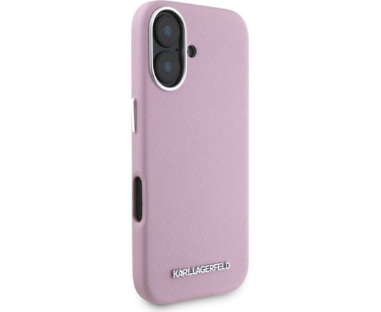 Karl Lagerfeld Saffiano Full Wrapped Elongated Metal Logo MagSafe Aizsargapvalks priekš iPhone 16 / rozā Neoriģinālie Maciņi