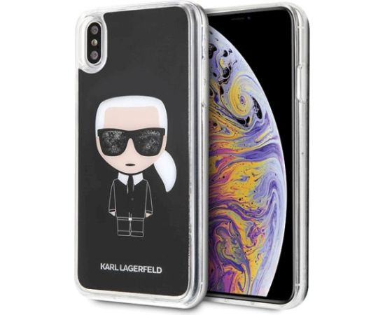 Karl Lagerfeld KLHCI65ICGBK Iconic Glitter Aizsargapvalks priekš iPhone Xs Max / melns Neoriģinālie Maciņi