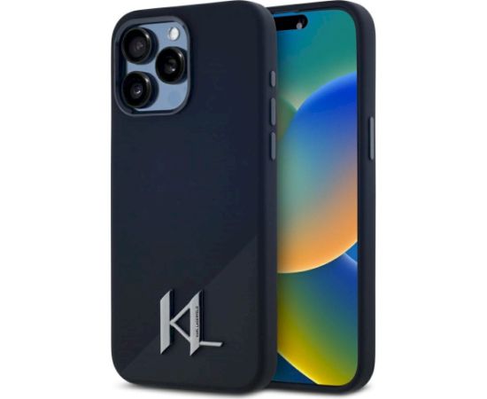 Karl Lagerfeld Silicone Shadow Metal Initial MagSafe Aizsargapvalks priekš iPhone 15 Pro Max / melns Neoriģinālie Maciņi