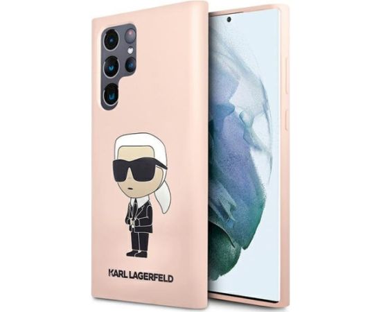 Karl Lagerfeld KLHCS23LSNIKBCP Sam S23 Ultra S918 Hardcase Silicone Ikonik Aizsargapvalks priekš Samsung Galaxy S23 Ultra / rozā Neoriģinālie Maciņi