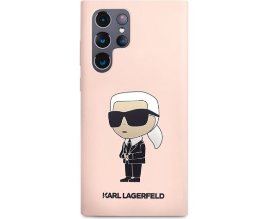 Karl Lagerfeld KLHCS23LSNIKBCP Sam S23 Ultra S918 Hardcase Silicone Ikonik Aizsargapvalks priekš Samsung Galaxy S23 Ultra / rozā Neoriģinālie Maciņi