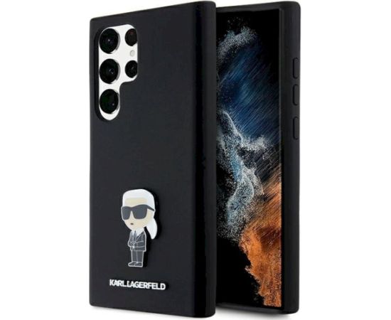 Karl Lagerfeld KLHCS23LSMHKNPK Silicone Ikonik Metal Pin Aizsargapvalks priekš Samsung Galaxy S23 Ultra S918 / melns Neoriģinālie Maciņi