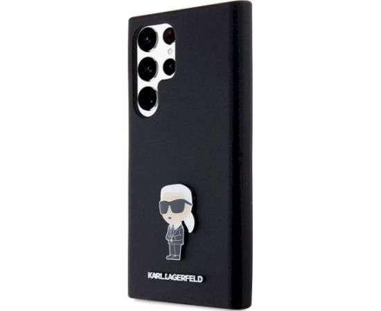Karl Lagerfeld KLHCS23LSMHKNPK Silicone Ikonik Metal Pin Aizsargapvalks priekš Samsung Galaxy S23 Ultra S918 / melns Neoriģinālie Maciņi