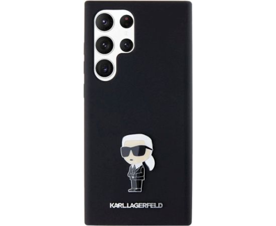 Karl Lagerfeld KLHCS23LSMHKNPK Silicone Ikonik Metal Pin Aizsargapvalks priekš Samsung Galaxy S23 Ultra S918 / melns Neoriģinālie Maciņi