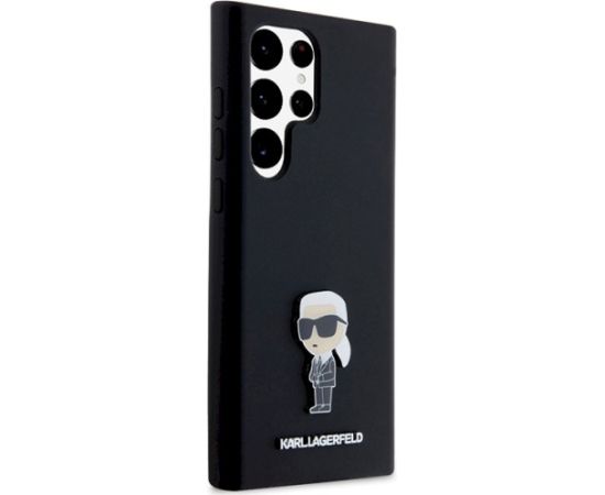 Karl Lagerfeld KLHCS23LSMHKNPK Silicone Ikonik Metal Pin Aizsargapvalks priekš Samsung Galaxy S23 Ultra S918 / melns Neoriģinālie Maciņi