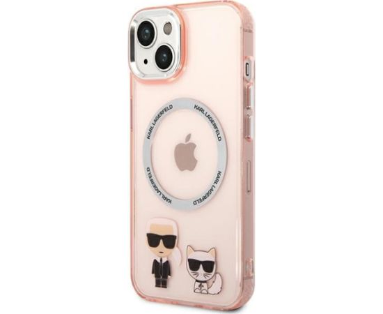 Karl Lagerfeld KLHMP14MHKCP Karl & Choupette Alumi Aizsargapvalks priekš iPhone 14 Plus / 15 Plus 6,7" / rozā Neoriģinālie Maciņi