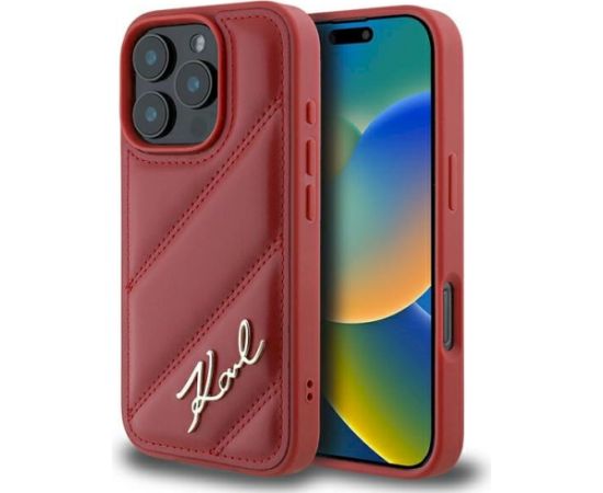 Karl Lagerfeld KLHCP16LPQDSMGR Quilted Signature Aizsargapvalks priekš iPhone 16 Pro 6.3" / sarkans Neoriģinālie Maciņi