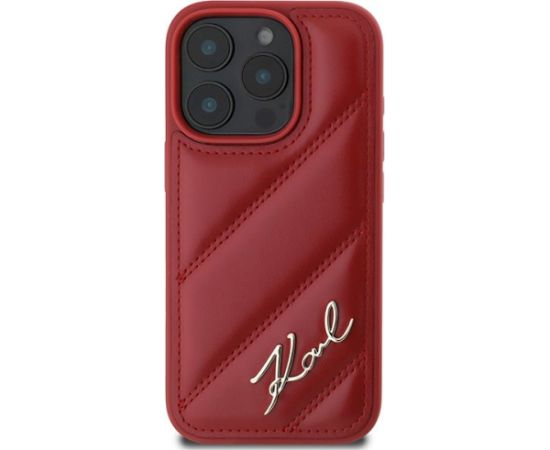 Karl Lagerfeld KLHCP16LPQDSMGR Quilted Signature Aizsargapvalks priekš iPhone 16 Pro 6.3" / sarkans Neoriģinālie Maciņi