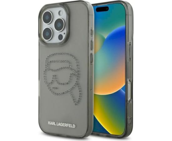 Karl Lagerfeld KLHCP16XHKHDCELK Aizsargapvalks priekš iPhone 16 Pro Max 6.9" hardcase IML Rhinestones Karl Head / melns Neoriģinālie Maciņi