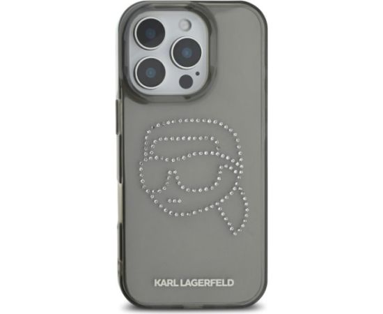 Karl Lagerfeld KLHCP16XHKHDCELK Aizsargapvalks priekš iPhone 16 Pro Max 6.9" hardcase IML Rhinestones Karl Head / melns Neoriģinālie Maciņi