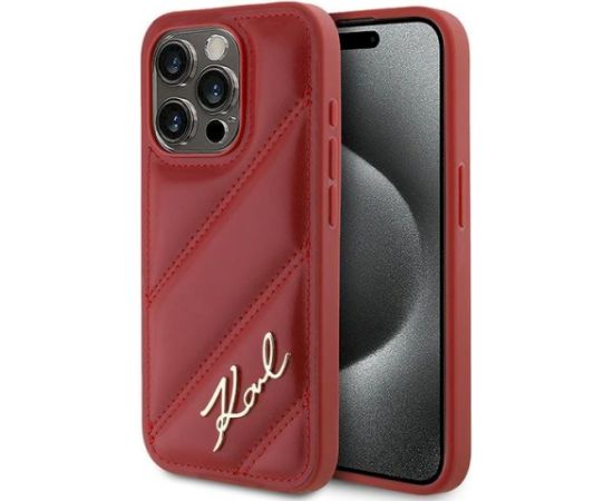 Karl Lagerfeld KLHCP15XPQDSMGR Diagonal Quilted Script Aizsargapvalks priekš iPhone 15 Pro Max 6.7" / sarkans Neoriģinālie Maciņi