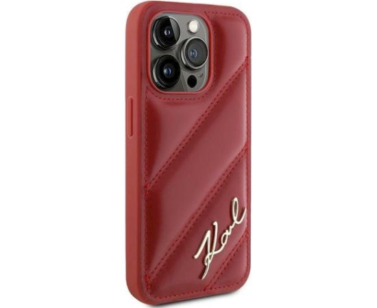 Karl Lagerfeld KLHCP15XPQDSMGR Diagonal Quilted Script Aizsargapvalks priekš iPhone 15 Pro Max 6.7" / sarkans Neoriģinālie Maciņi