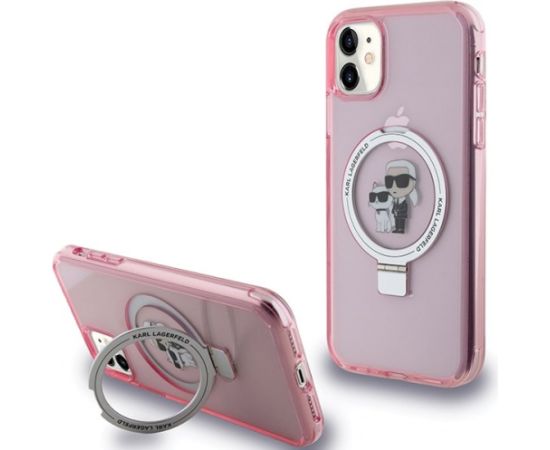 Karl Lagerfeld KLHMN61HMRSKCP Hardcase Ring Stand Karl&Choupette Mag Aizsargapvalks priekš iPhone 11/XR 6.1" / rozā Neoriģinālie Maciņi