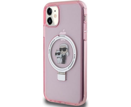 Karl Lagerfeld KLHMN61HMRSKCP Hardcase Ring Stand Karl&Choupette Mag Aizsargapvalks priekš iPhone 11/XR 6.1" / rozā Neoriģinālie Maciņi