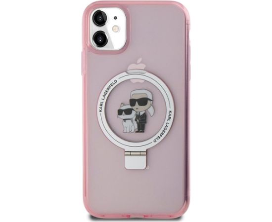 Karl Lagerfeld KLHMN61HMRSKCP Hardcase Ring Stand Karl&Choupette Mag Aizsargapvalks priekš iPhone 11/XR 6.1" / rozā Neoriģinālie Maciņi