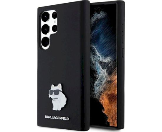 Karl Lagerfeld KLHCS23LSMHCNPK Hardcase Silicone Choupette Metal Pin Aizsargapvalks priekš Samsung Galaxy S23 Ultra S918 / melns Neoriģinālie Maciņi