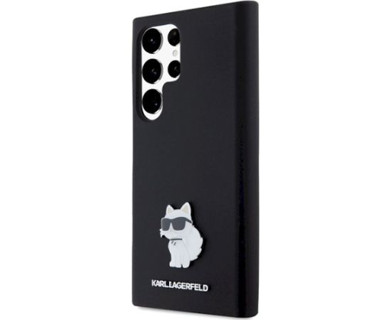 Karl Lagerfeld KLHCS23LSMHCNPK Hardcase Silicone Choupette Metal Pin Aizsargapvalks priekš Samsung Galaxy S23 Ultra S918 / melns Neoriģinālie Maciņi