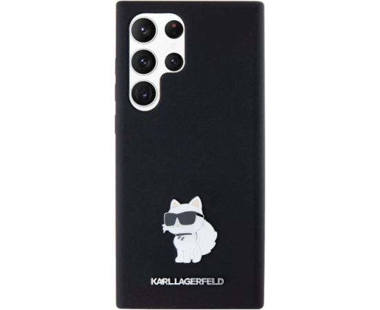 Karl Lagerfeld KLHCS23LSMHCNPK Hardcase Silicone Choupette Metal Pin Aizsargapvalks priekš Samsung Galaxy S23 Ultra S918 / melns Neoriģinālie Maciņi