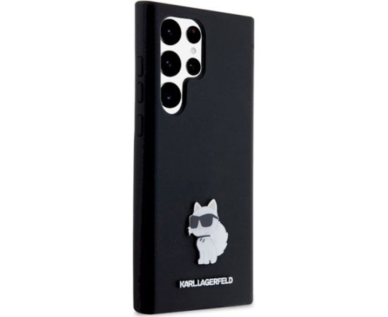 Karl Lagerfeld KLHCS23LSMHCNPK Hardcase Silicone Choupette Metal Pin Aizsargapvalks priekš Samsung Galaxy S23 Ultra S918 / melns Neoriģinālie Maciņi