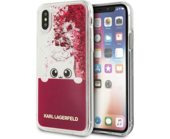 Karl Lagerfeld KLHCPXPABGFU Liquid Glitter Hard Case Aizsargapvalks priekš iPhone X / fuksija Neoriģinālie Maciņi
