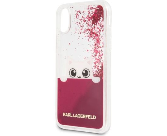 Karl Lagerfeld KLHCPXPABGFU Liquid Glitter Hard Case Aizsargapvalks priekš iPhone X / fuksija Neoriģinālie Maciņi