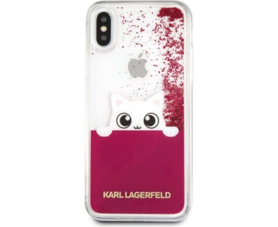 Karl Lagerfeld KLHCPXPABGFU Liquid Glitter Hard Case Aizsargapvalks priekš iPhone X / fuksija Neoriģinālie Maciņi