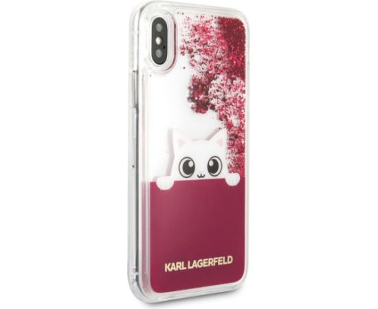 Karl Lagerfeld KLHCPXPABGFU Liquid Glitter Hard Case Aizsargapvalks priekš iPhone X / fuksija Neoriģinālie Maciņi