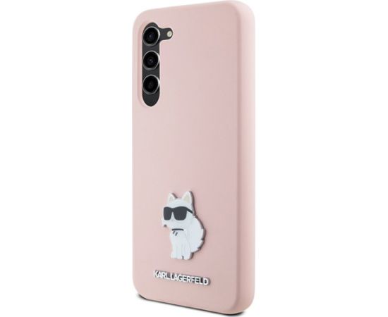 Karl Lagerfeld KLHCS23MSMHCNPP Silicone Choupette Metal Pin Aizsargapvalks priekš S23+ S916 / rozā Neoriģinālie Maciņi