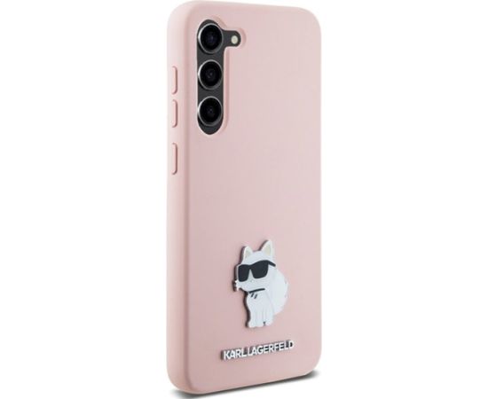 Karl Lagerfeld KLHCS23MSMHCNPP Silicone Choupette Metal Pin Aizsargapvalks priekš S23+ S916 / rozā Neoriģinālie Maciņi