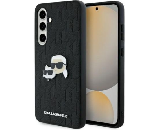 Karl Lagerfeld KLHCS24FEPGKLKCPK Hardcase Monogram Karl & Choupette Head Pin Aizsargapvalks priekš Samsung Galaxy S24 FE S721 / melns Neoriģinālie Maciņi